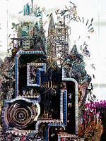 The Politics of Eternity (detail), 2019
Glass, Collage, Acrylic, Steel
98" x 192.25" x 19.25"
