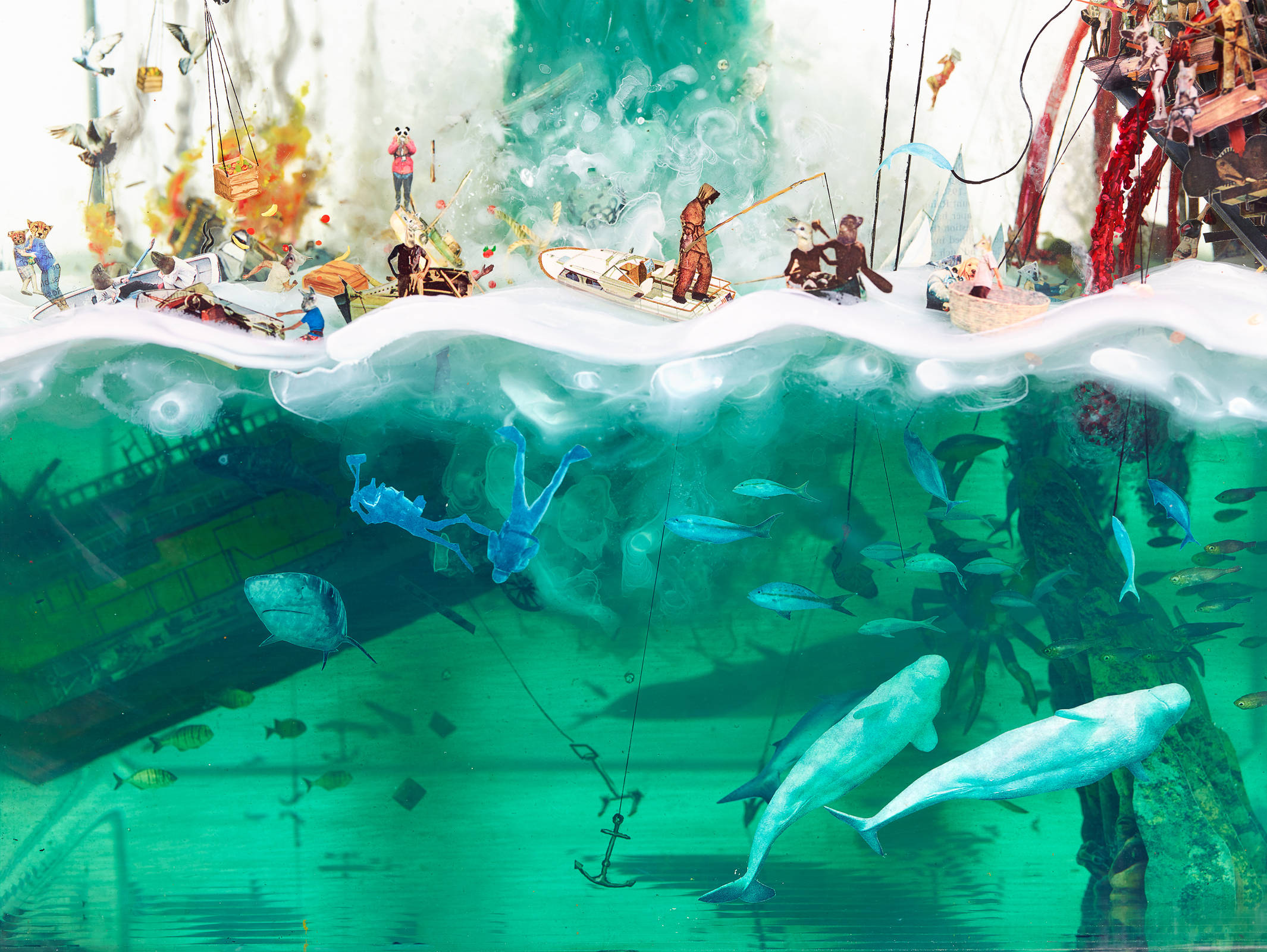 The Politics of Eternity (detail), 2019
Glass, Collage, Acrylic, Steel
98" x 192.25" x 19.25"