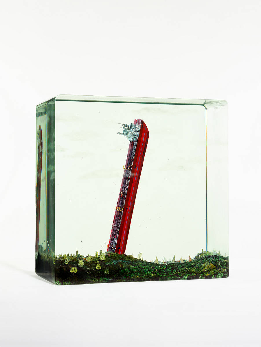 The Bridge Test 2, 2019
Glass, Collage, Acrylic
16" x 16.125" x 8.125"