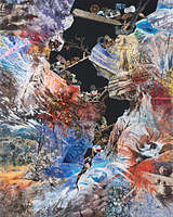 **Crack Painting I, 2025**
Collage and acrylic on canvas
51.25 x 41.25 x 3 inches framed