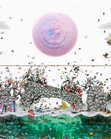 The Consequential Nature of the Simultaneous (detail), 2025
Glass, Collage, Acrylic Paint, Epoxy
20.25 x 48 x 7.875 inches