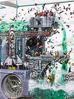 The Consequential Nature of the Simultaneous (detail), 2025
Glass, Collage, Acrylic Paint, Epoxy
20.25 x 48 x 7.875 inches