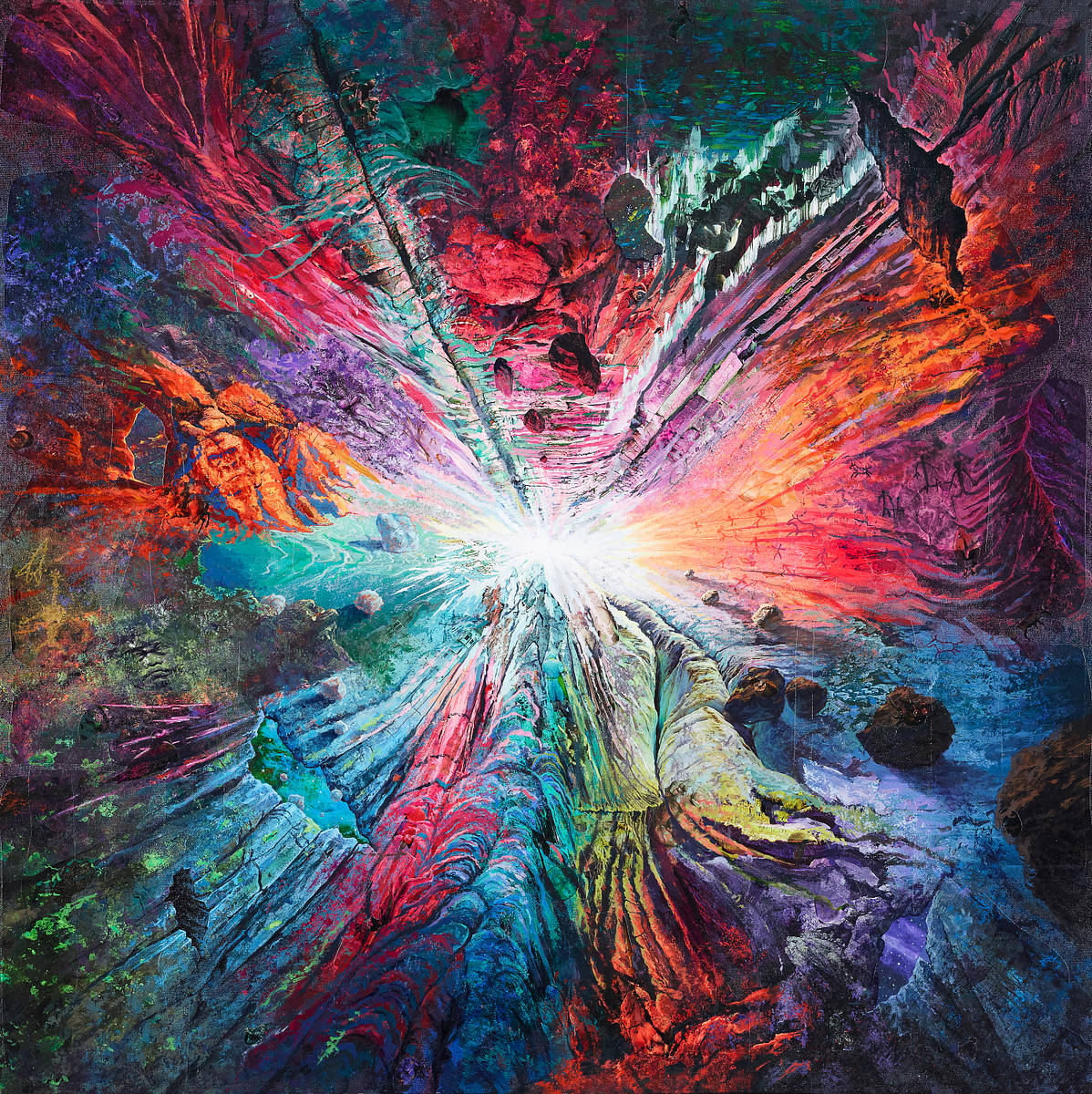 **The Old Mimoid II**
Collage and acrylic on canvas
37.25 x 37.25 x 3 inches framed